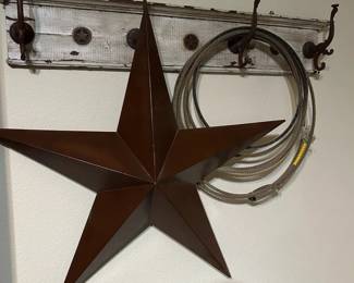 Rustic Texan Decor Coat Rack, Large Metal Star, Rope Lasso