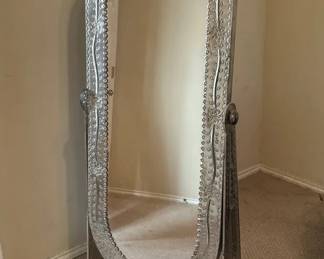 Punched Floral Metal Cheval Floor Mirror