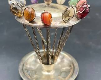 Vintage Metal and Stone Cocktail Pick Set
