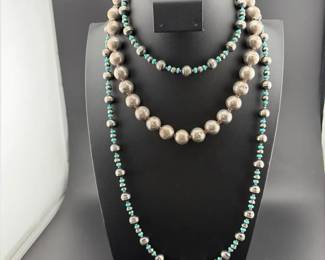 Sterling Beaded Necklaces 15in And 36in