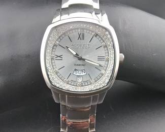 August Steiner Diamond Day Date Dial Stainless Steel Luxury Watch