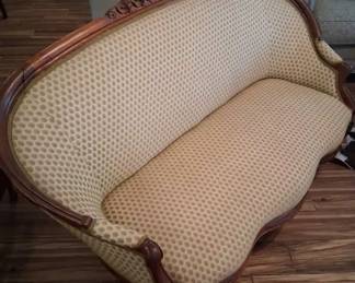 Victorian Carved Wood Upholstered Settee