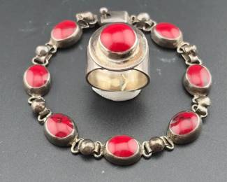 Vintage Sterling Silver Bracelet And Ring Set