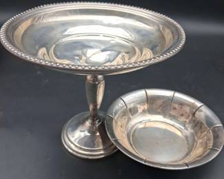 Sterling Silver Weighted Compote Bowl And Small Preisner Silver Bowl