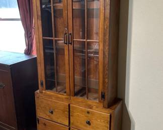 Vintage Storage Cabinet With Glass Doors And Shelves