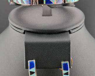 Vintage Sterling Silver Southwestern Bracelet And Earring Set
