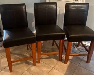 Faux Leather Dark Counter Height Bar Stools x3 Ashely Funiture B