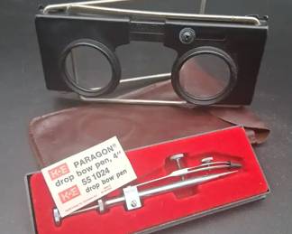 Vintage Pocket Folding Stereoscope And German Drafting Tool