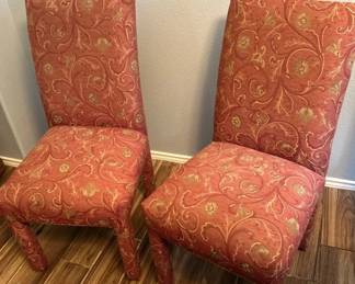 Upholstered Red Floral Dining Chairs Lot Of 2 A