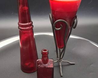 Vintage Red Glass Decor Set