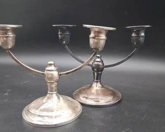 Pair Of Weighted Sterling Silver 2 Arm Candleabras