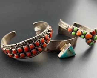 Set Of 3 Sterling Silver Southwestern Adjustable Bracelets