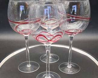 Set Of 4 Blown Wine Glasses