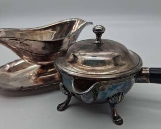 Vintage SilverPlated Butter Warmer and International Silver Co Early American Gravy Boat