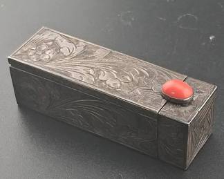 Antique Etched Sterling Silver Lipstick Case With Mirror