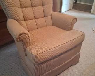 Striped Upholstered Arm Chair Tufted Back