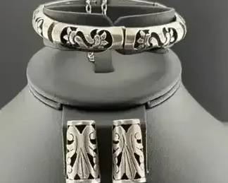 Sterling Silver Cut Out Earring And Bracelet Set