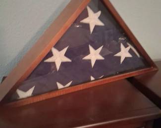 Folded American Flag In Wooden Display Case