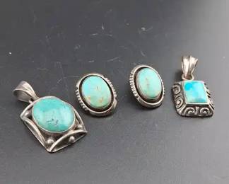 Vintage Southwest Stone Sterling Earrings And Pendants