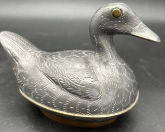 Vintage Metal Etched Duck Trinket Box