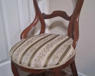 Antique Carved Wood Balloon Back Upholstered Chair A