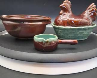 Vintage Enamel Glazed Clay Dish Set