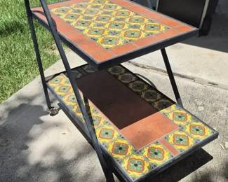 Mosaic Top 2 Tier Patio Table Rolling Cart