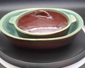 Vintage Enamel Glazed Clay Baking Dishes