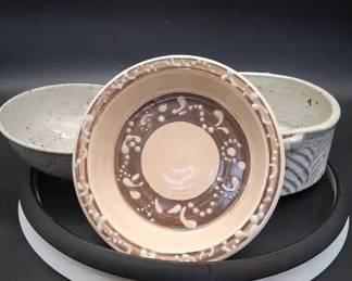 Vintage Enameled Studio Art Clay Dishes And Bowl Set