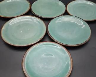 Denby Duets Brown and Turquoise Set Of 6 Enamel Glazed Plates