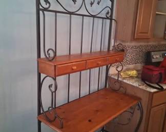 Bakers Stand 2 Tier Wood And Metal Scroll Design with Drawers