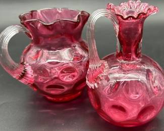 Vintage Fenton Cranberry Small Glass Pitcher And Vase