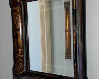 Black and gold Chinoiserie-style lacquered wall mirror