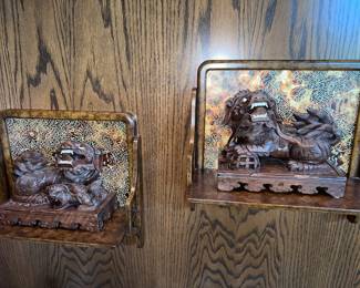 Pair of vintage Chinese Foo Dogs sculptures shelves