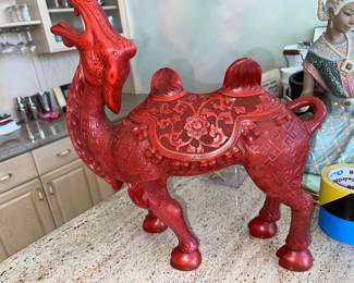 Chinese carved cinnabar Bactrian camel statue