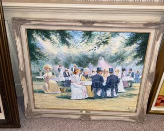 Impressionist style cafe scene under the trees