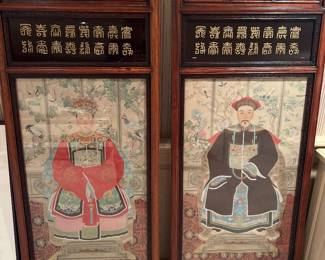 Pair Chinese framed ancestor portraits