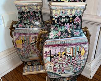 Pair of Chinese porcelain temple urns