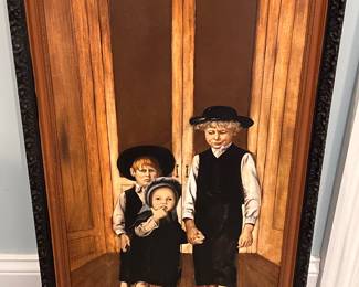 Folk art piece of three young children
