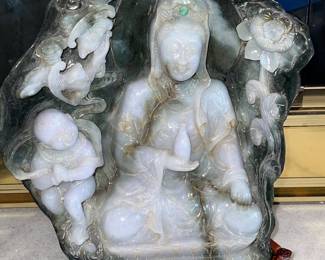 Hand carved jade sculpture of Kwan-yin