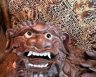 Hand carved Foo Dog head