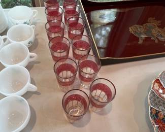 Vintage King's Crown ruby red thumbprint cordials