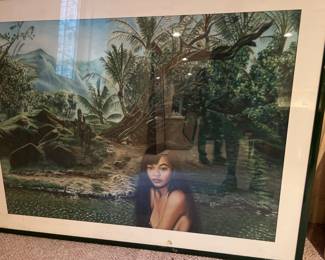 Framed tropical landscape painting