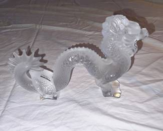 Lalique clear and frosted crystal dragon figurine