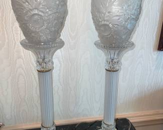 Pair of Lalique Versailles Crystal Urn Vases