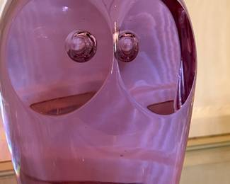 Vintage purple Owl art glass paperweight