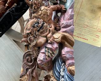 Asian woodcarving with Foo Dogs