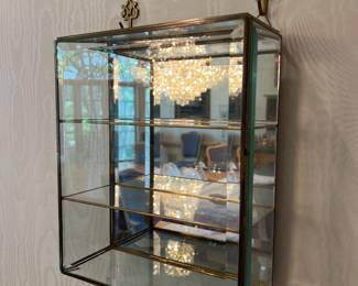 Vintage brass and glass wall-hanging curio cabinet