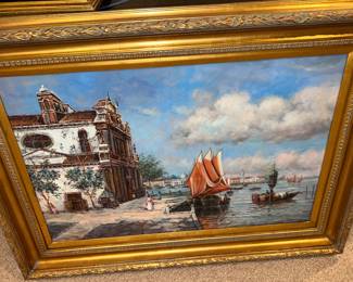 Classic Venetian harbor scene painting