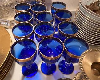 Vintage Bohemian cobalt blue stem glasses